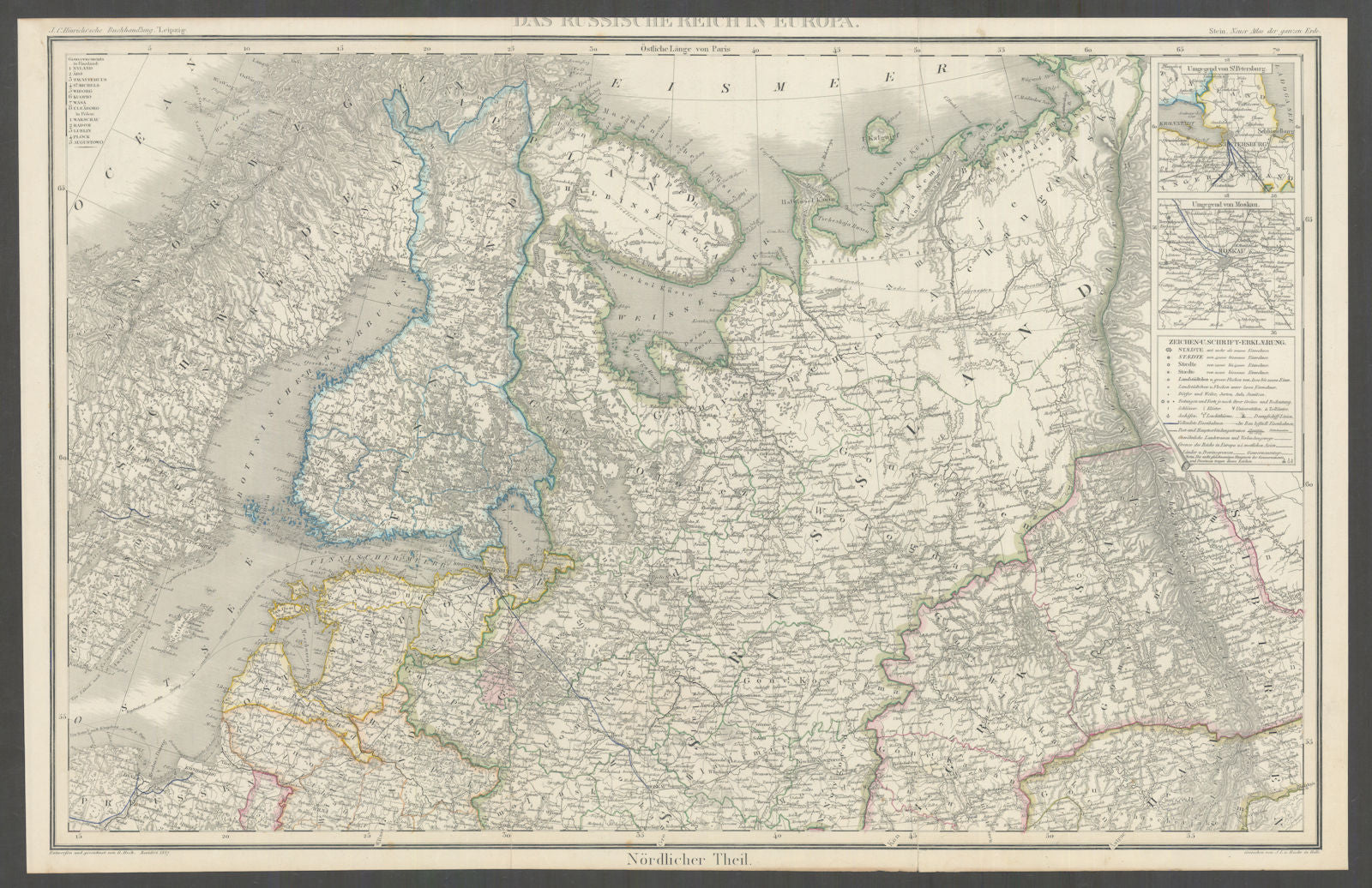 Das Russische Reich in Europa. The Russian Empire in Europe. Stein/Heck 1858 map